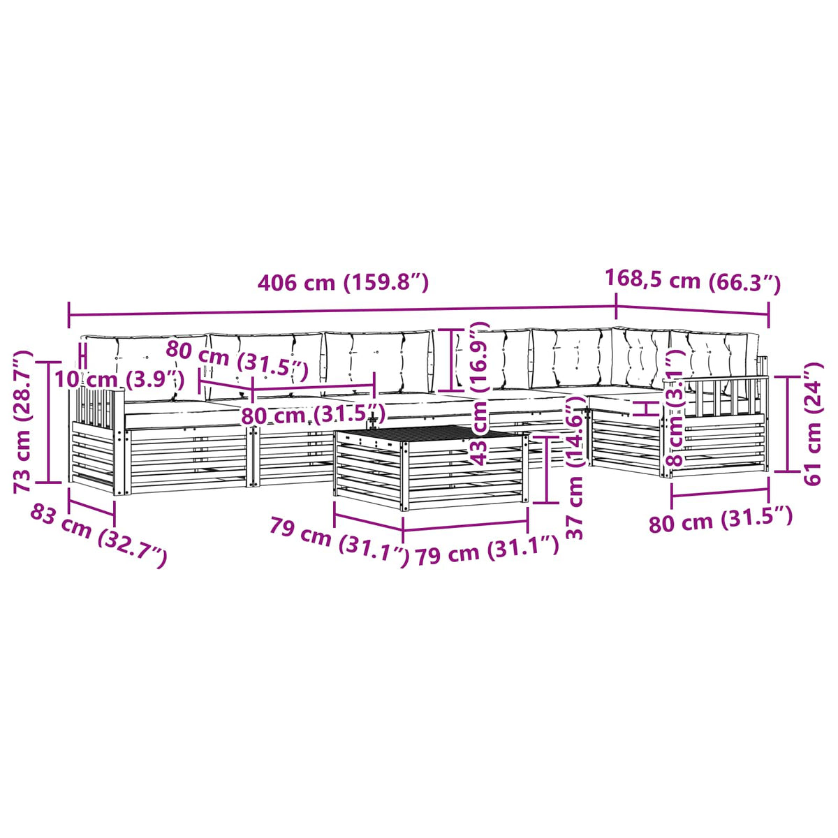 Set vanjskih sofa 7 kom. Prirodna i svijetlo siva