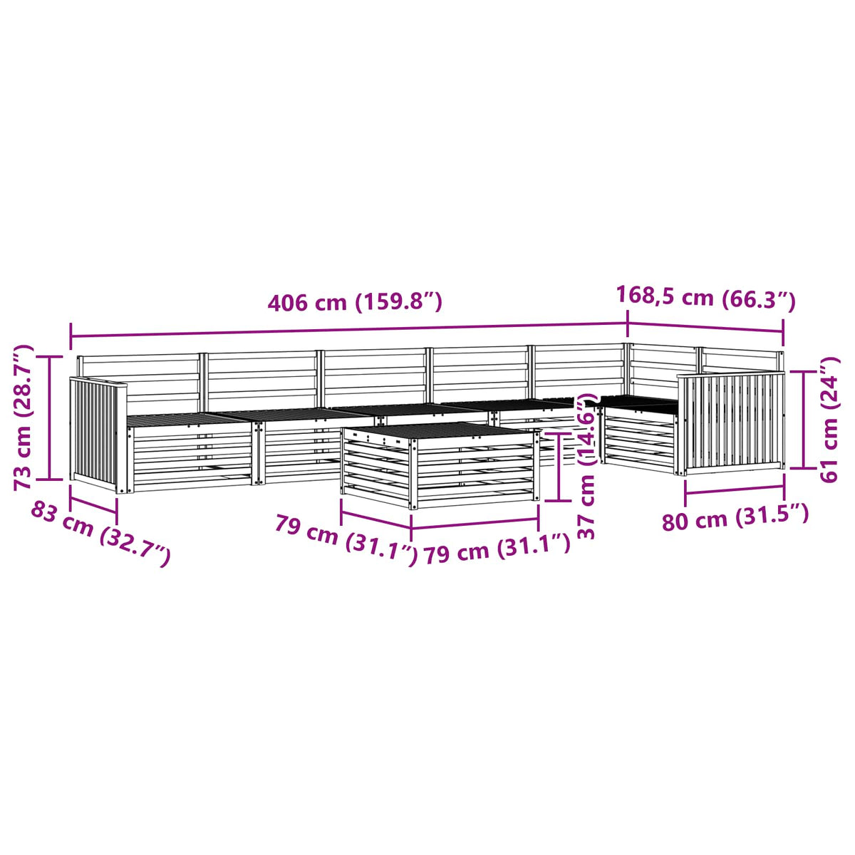 Set vanjskih sofa 7 pcs Prirodna