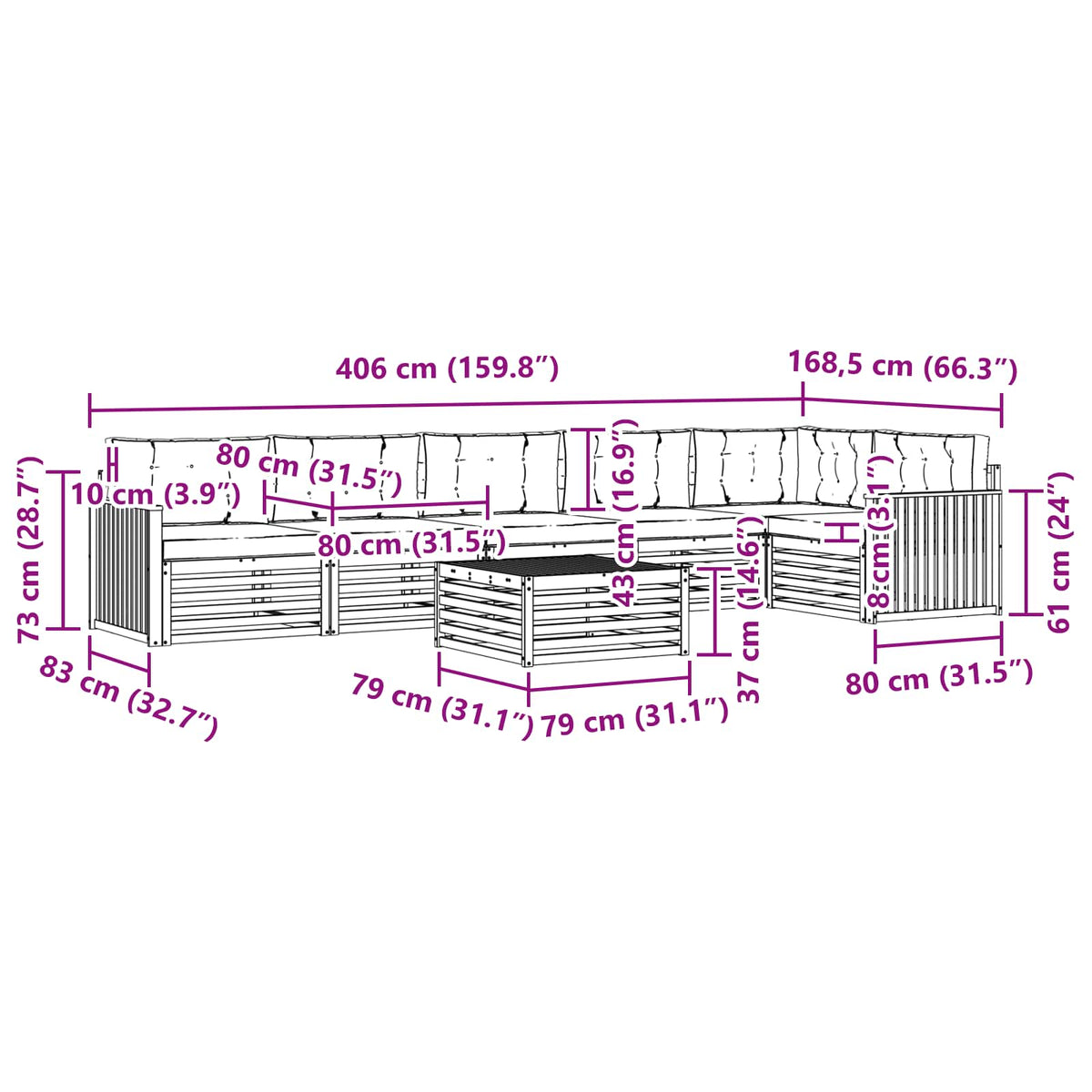 Set vanjskih sofa 7 kom. Prirodna i svijetlo siva