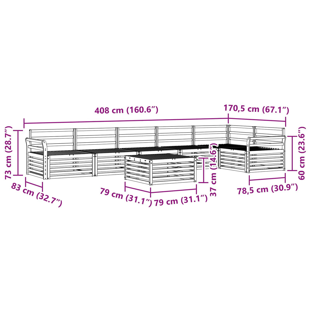 Set vanjskih sofa 7 pcs Prirodna