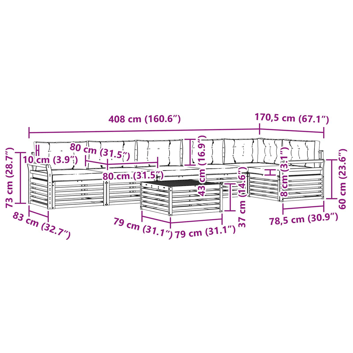 Set vanjskih sofa 7 kom. Prirodna i krem