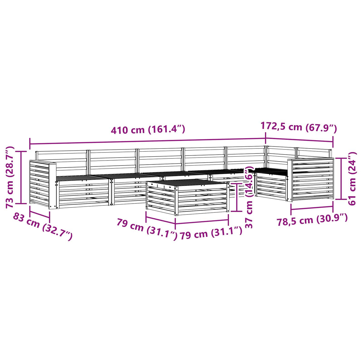 Set vanjskih sofa 7 pcs Prirodna