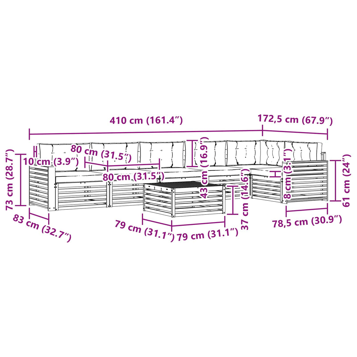 Set vanjskih sofa 7 kom. Prirodna i bež