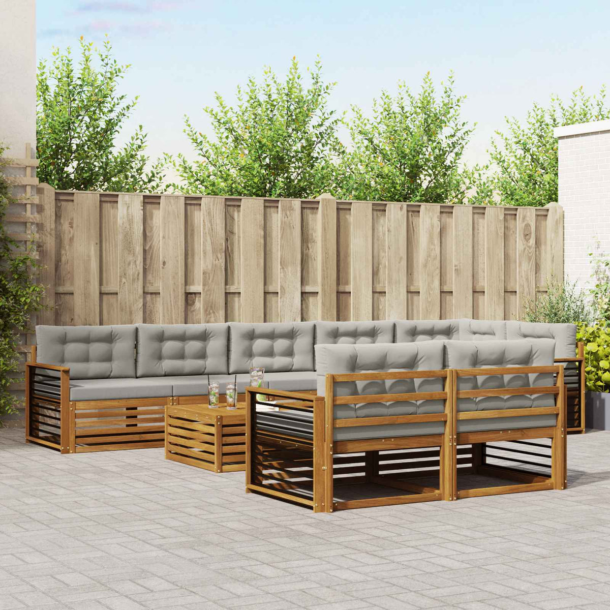 Set vanjskih sofa 9 kom. Prirodna i svijetlo siva
