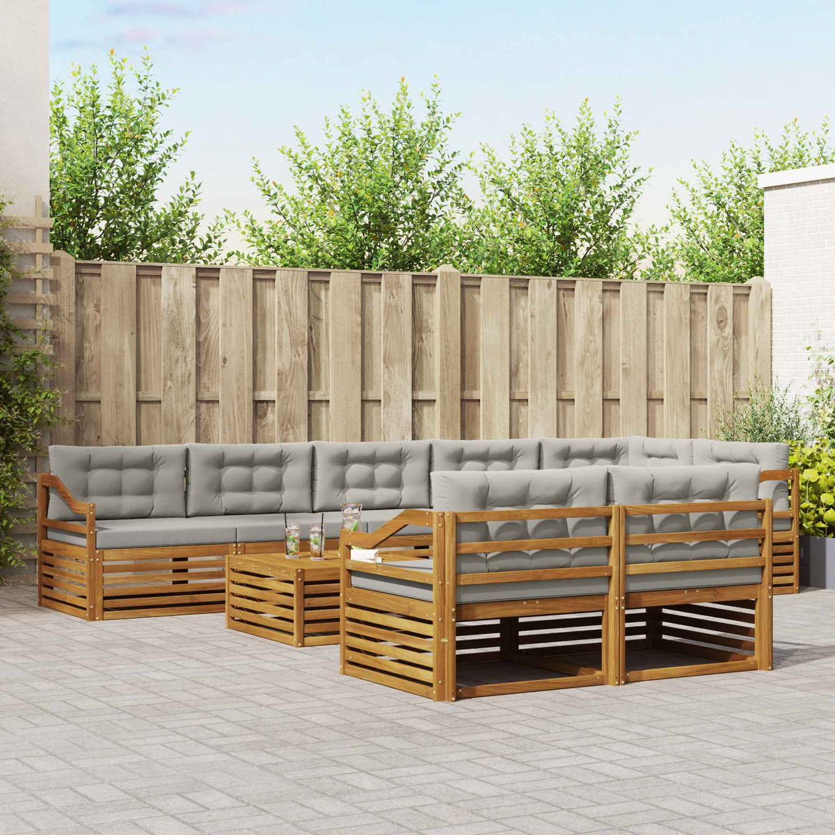 Set vanjskih sofa 9 kom. Prirodna i svijetlo siva