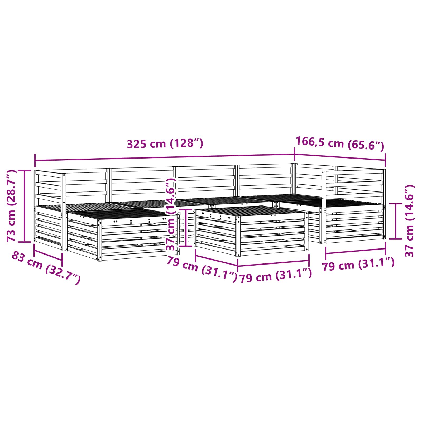 Set vanjskih sofa 7 pcs Prirodna