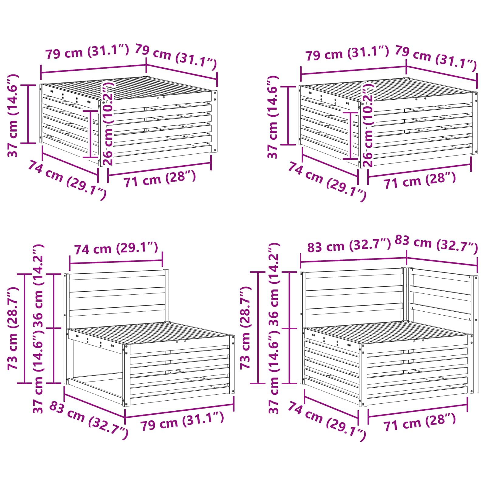 Set vanjskih sofa 7 pcs Prirodna