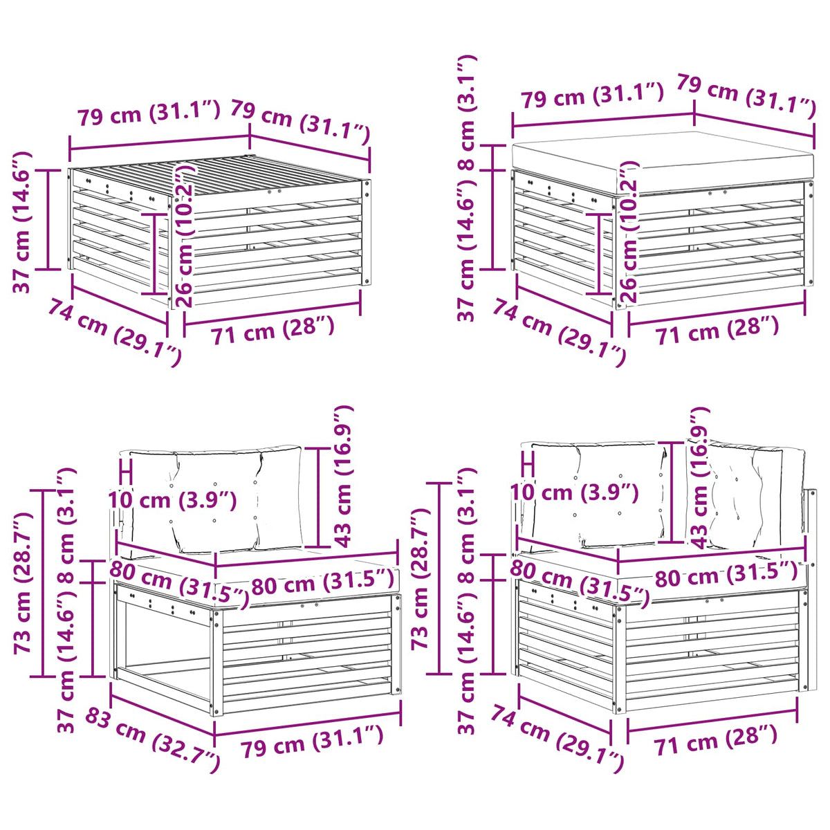 Set vanjskih sofa 7 kom. Prirodna i svijetlo siva