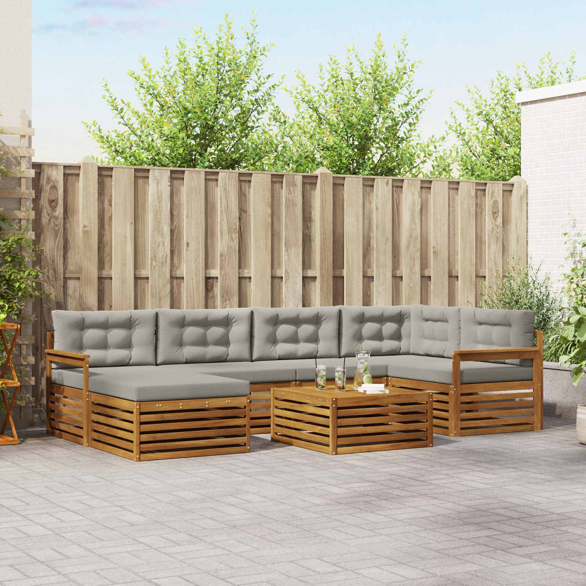 Set vanjskih sofa 7 kom. Prirodna i svijetlo siva