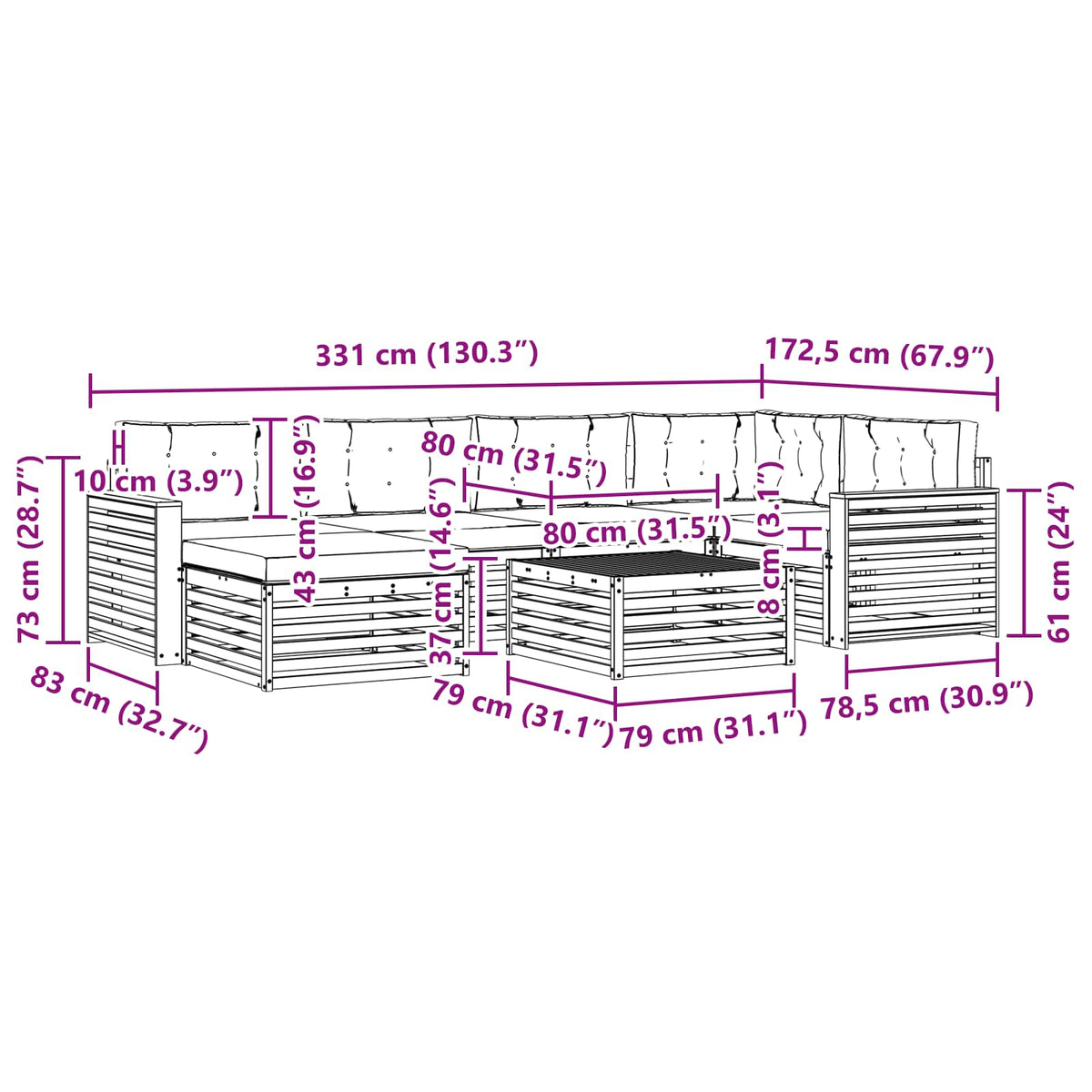Set vanjskih sofa 7 kom. Prirodna i bež