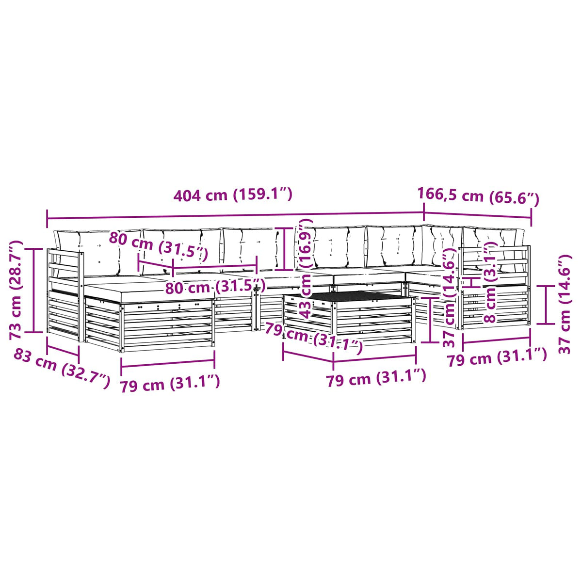 Set vanjskih sofa 8 kom. Prirodna i svijetlo siva