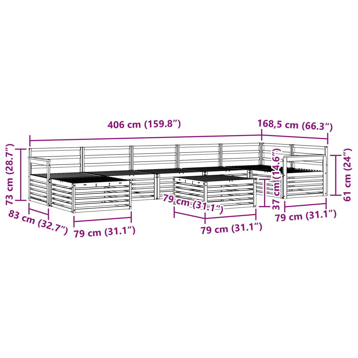 Set vanjskih sofa 8 pcs Prirodna