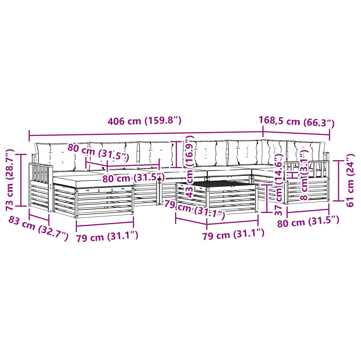 Set vanjskih sofa 8 kom. Prirodna i svijetlo siva