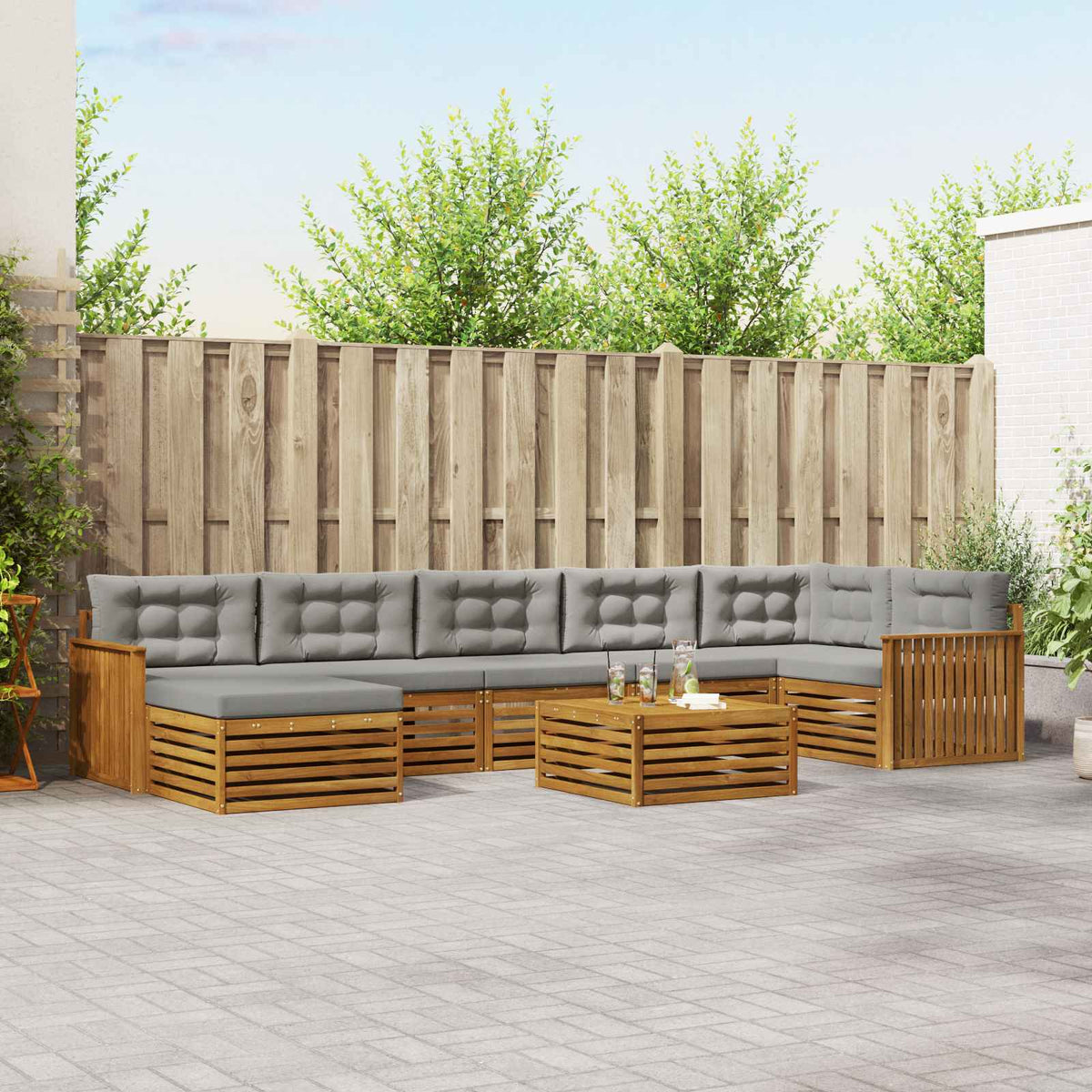 Set vanjskih sofa 8 kom. Prirodna i svijetlo siva