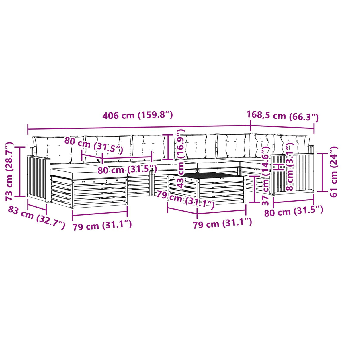 Set vanjskih sofa 8 kom. Prirodna i antracit