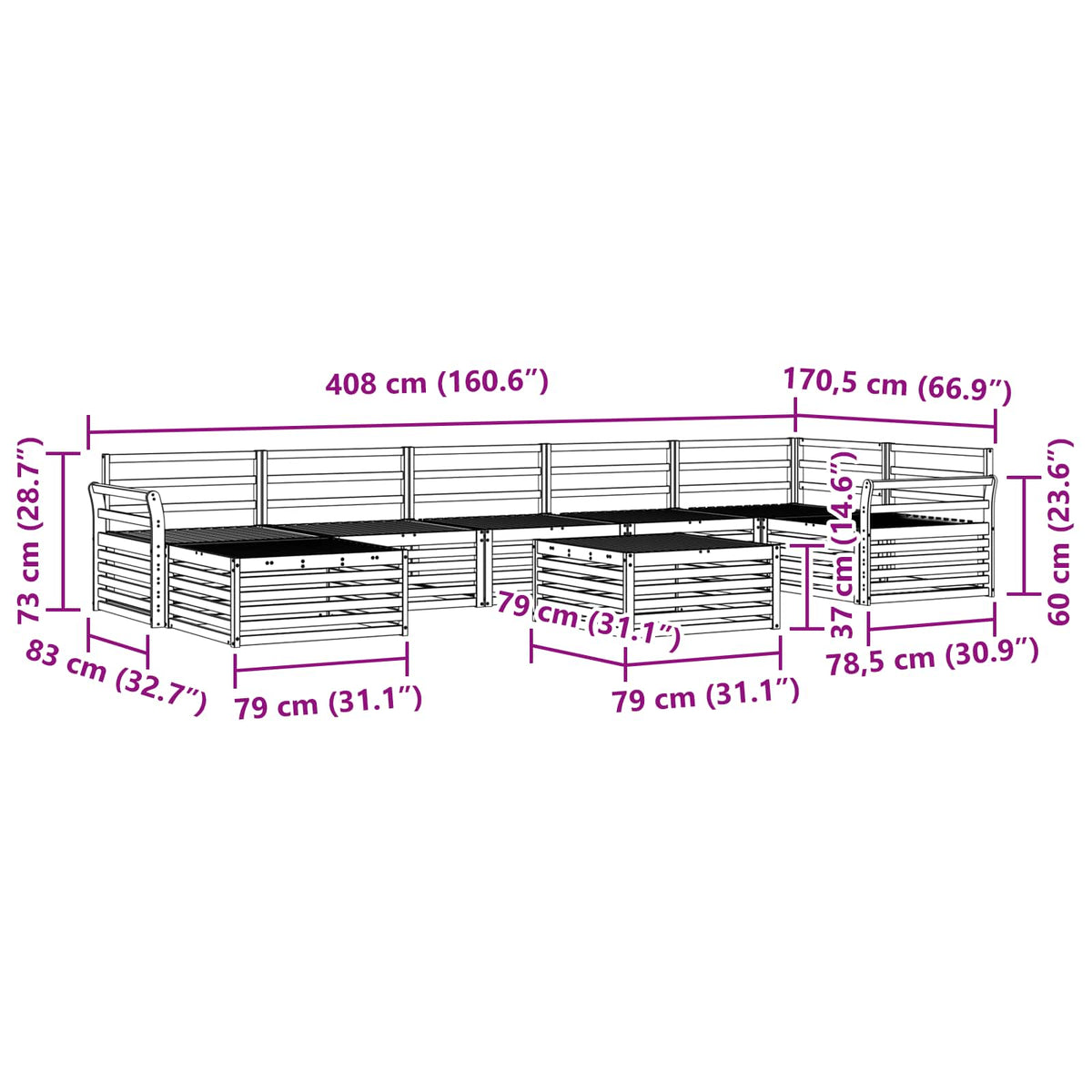 Set vanjskih sofa 8 pcs Prirodna