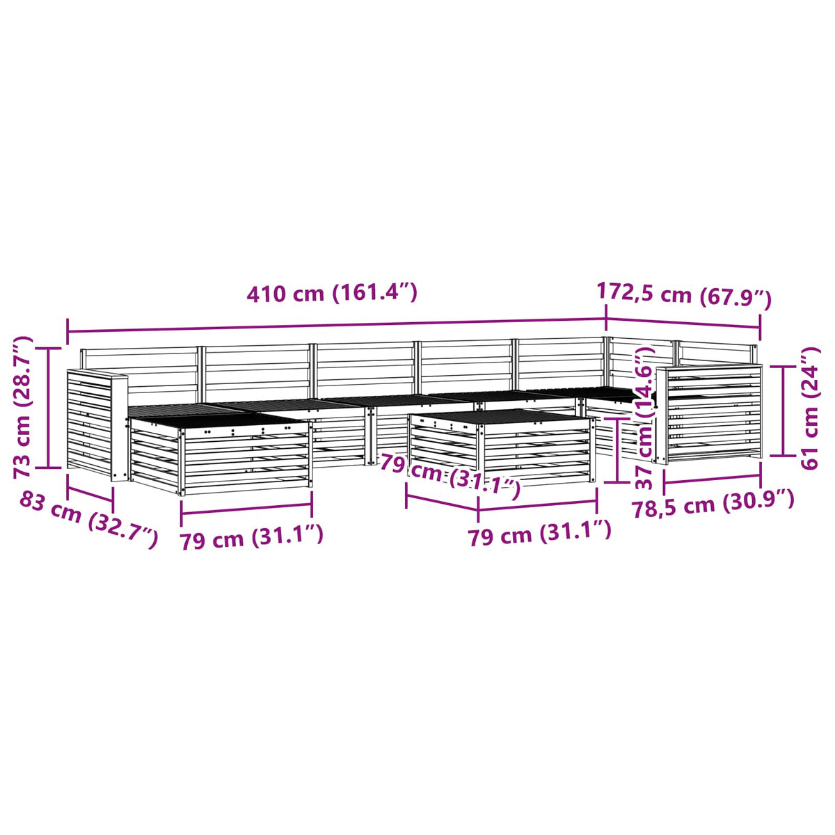 Set vanjskih sofa 8 pcs Prirodna