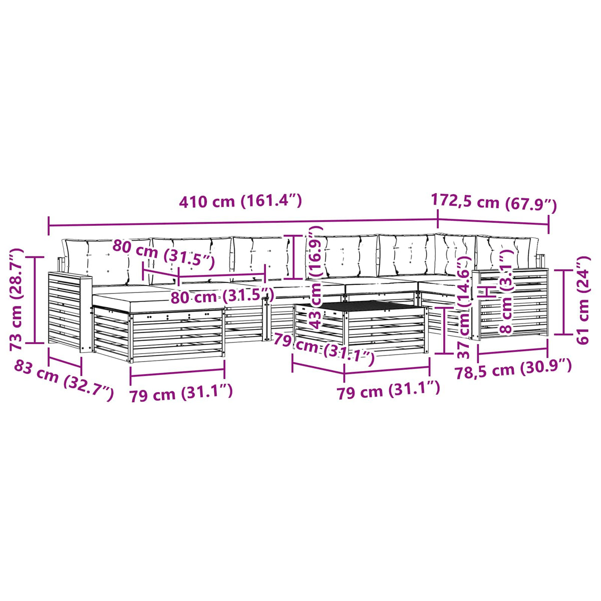 Set vanjskih sofa 8 kom. Prirodna i antracit