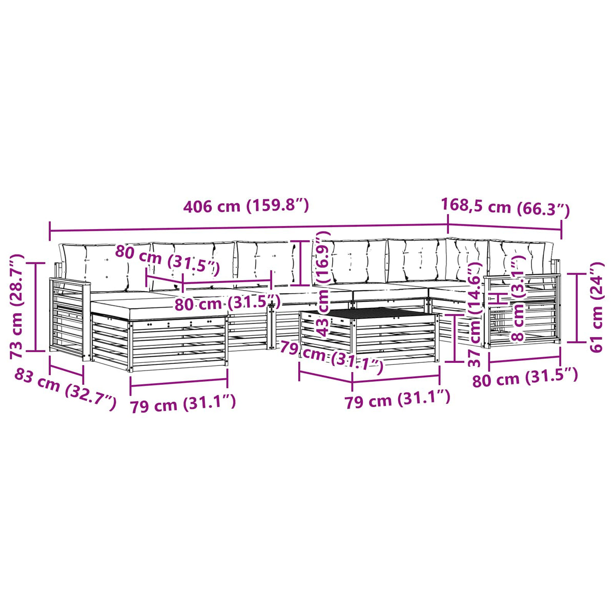 Set vanjskih sofa 8 kom. Prirodna i svijetlo siva