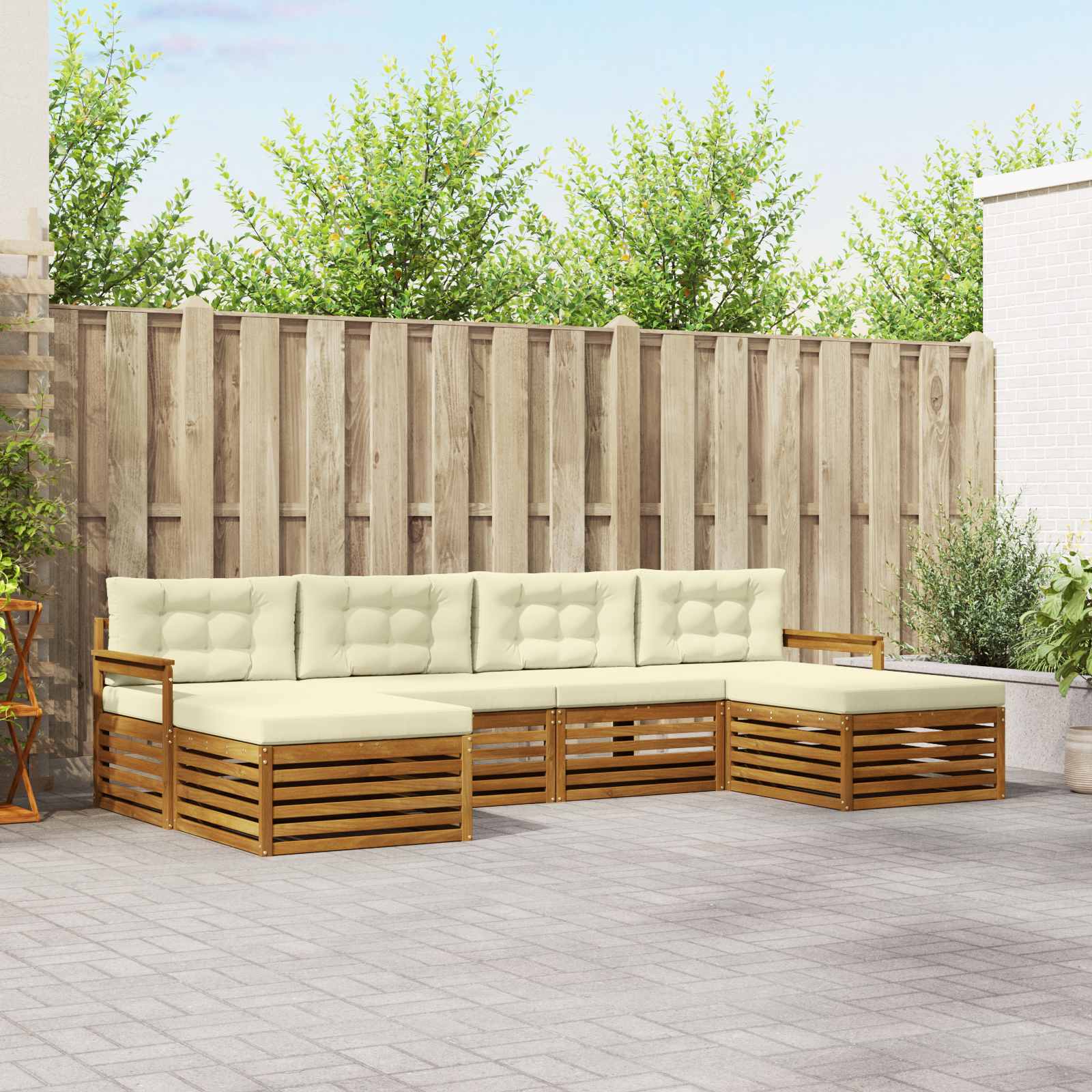 Setovi sofa 6 pcs Prirodna i krem Čvrsto drvo akacije