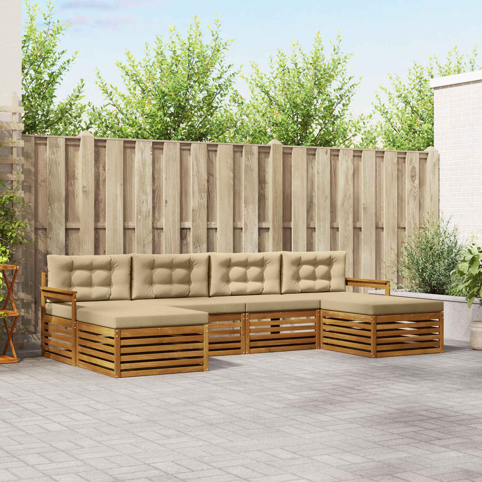 Setovi sofa s jastukom 6 pcs Prirodna i bež Čvrsto drvo akacije