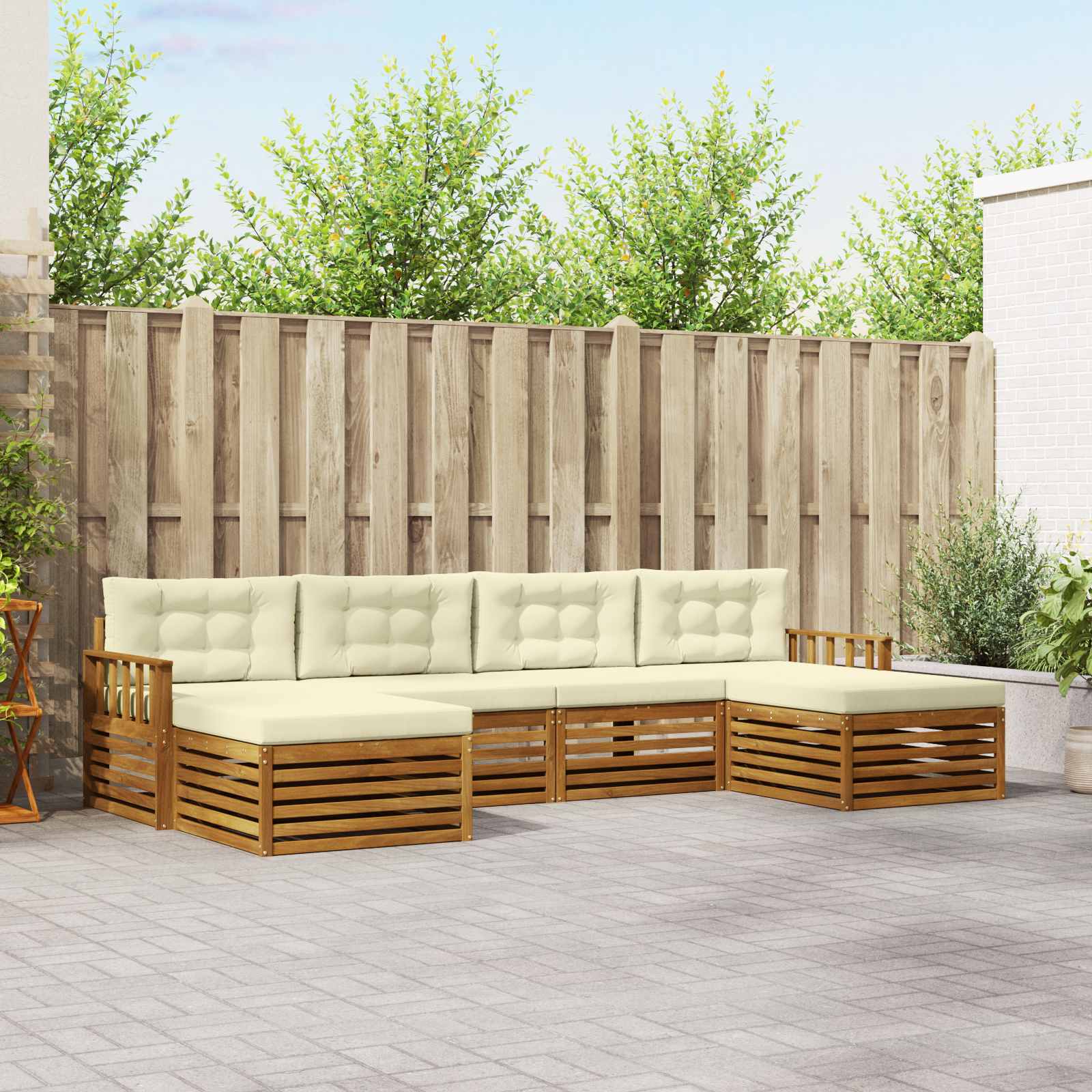 Setovi sofa 6 pcs Prirodna i krem Čvrsto drvo akacije