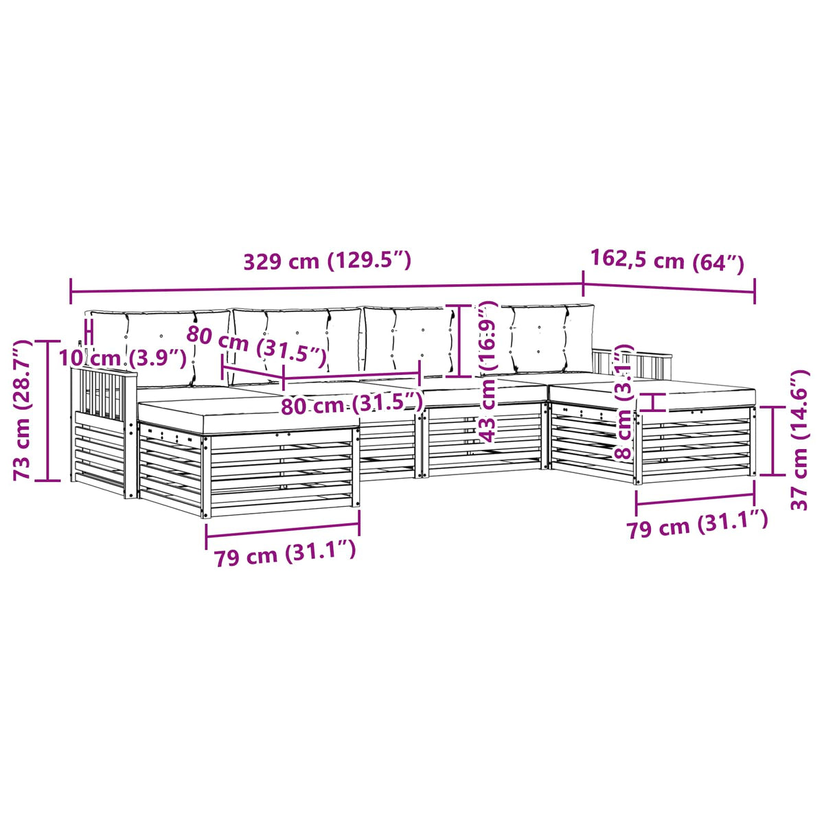 Setovi sofa 6 pcs Prirodna i krem Čvrsto drvo akacije