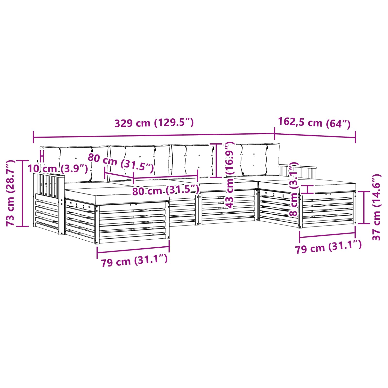 Setovi sofa 6 pcs Prirodna i krem Čvrsto drvo akacije