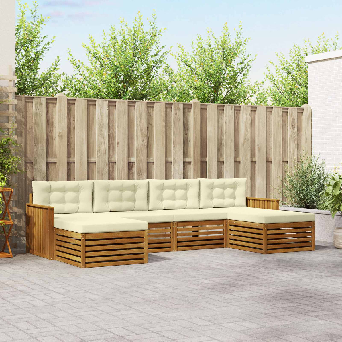 Setovi sofa 6 pcs Prirodna i krem Čvrsto drvo akacije
