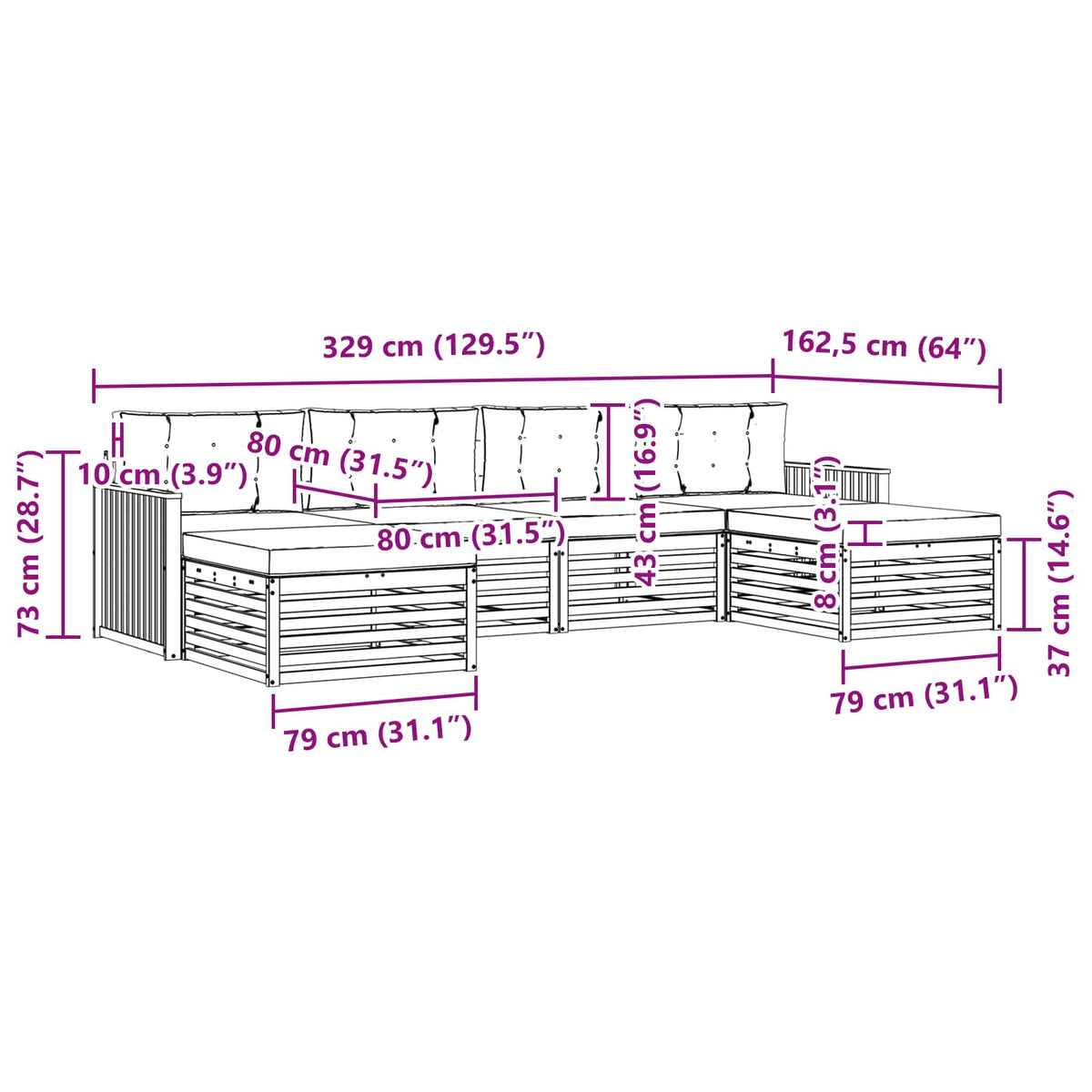 Setovi sofa 6 pcs Prirodna i krem Čvrsto drvo akacije