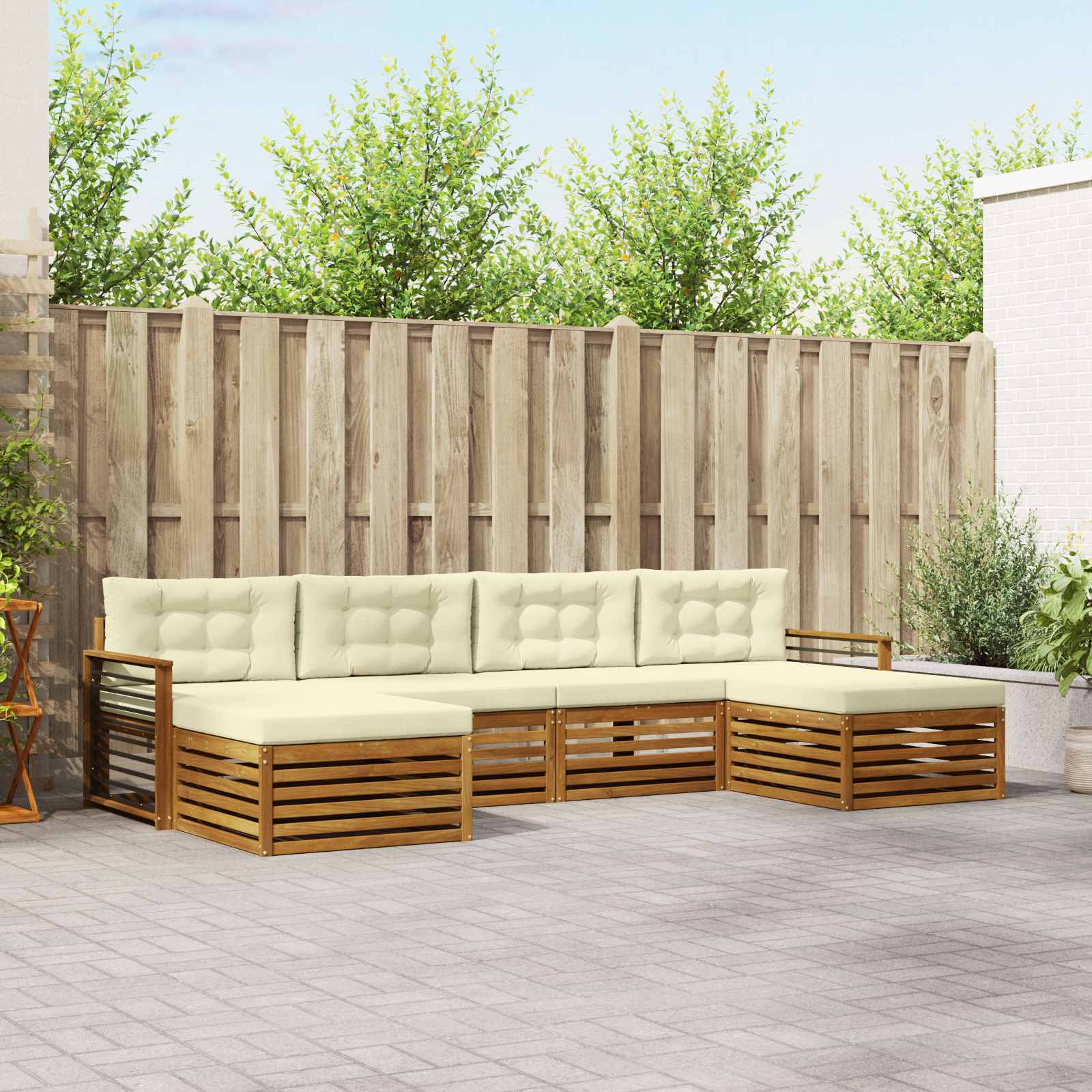 Setovi sofa 6 pcs Prirodna i krem Čvrsto drvo akacije