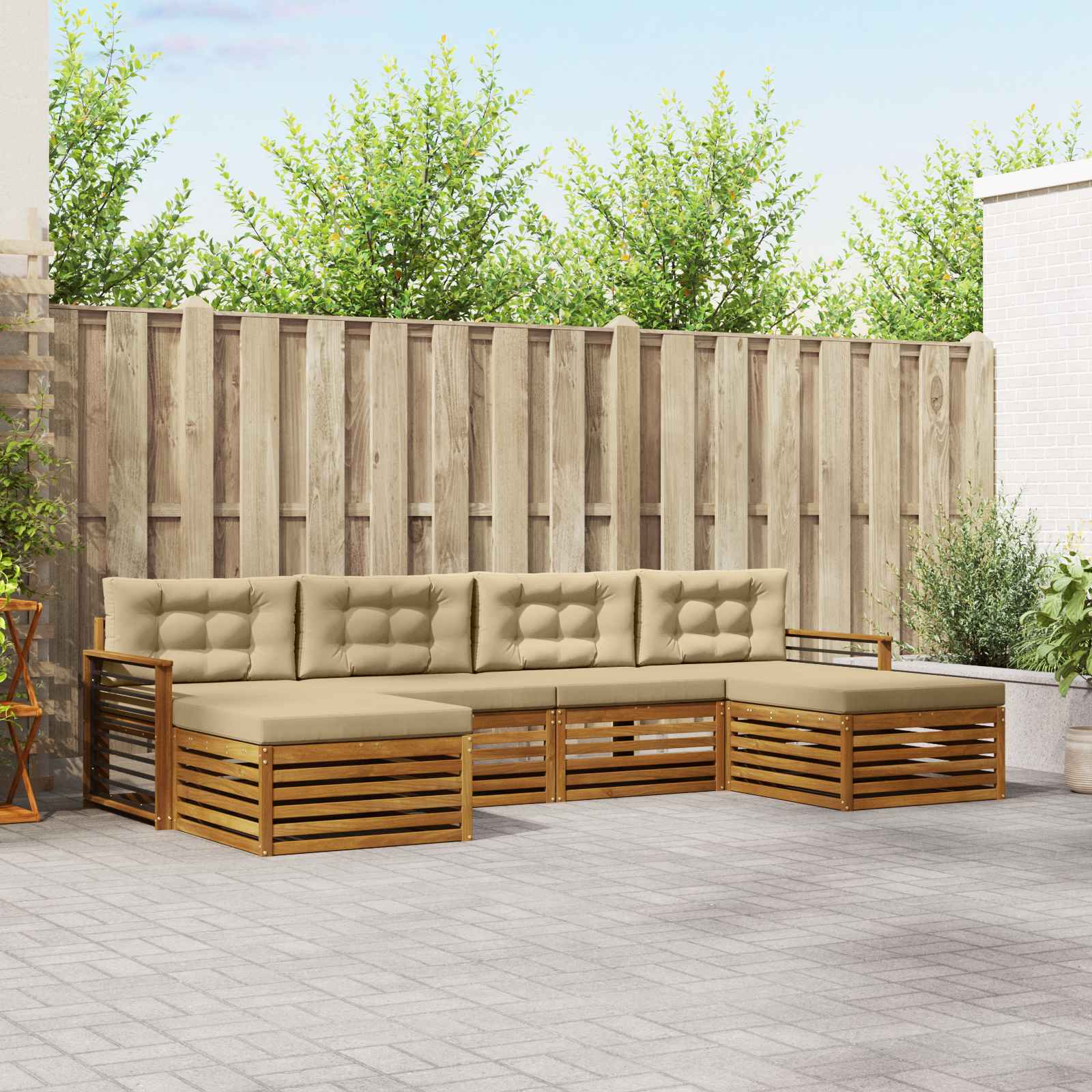 Setovi sofa s jastukom 6 pcs Prirodna i bež Čvrsto drvo akacije