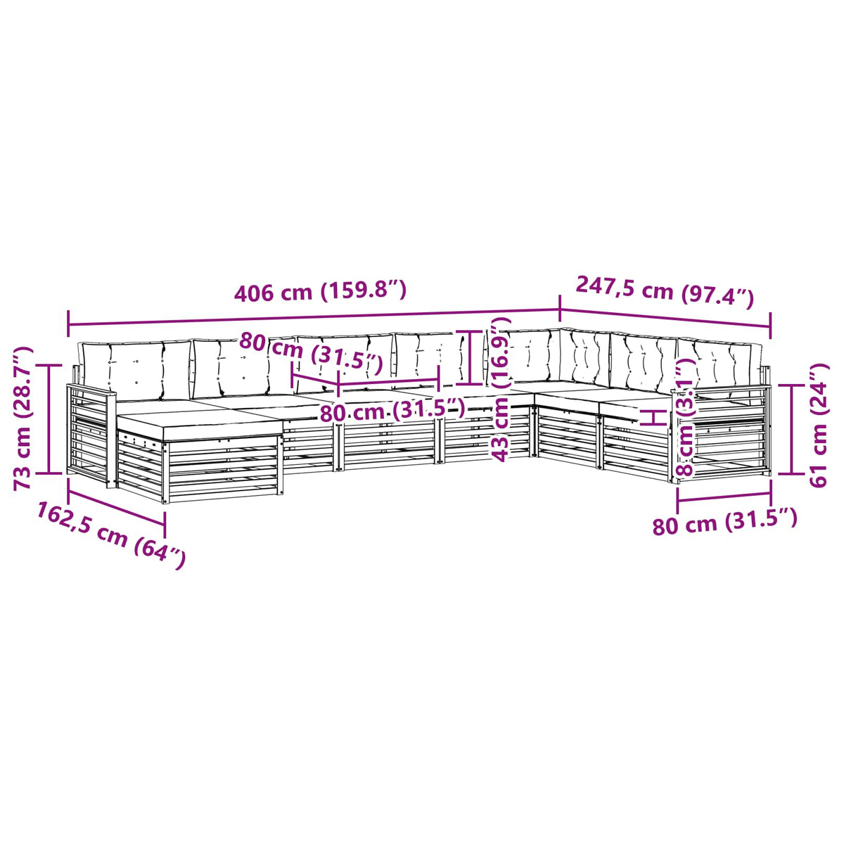 Set vanjskih sofa 8 kom. Prirodna i bež Čvrsto drvo akacije