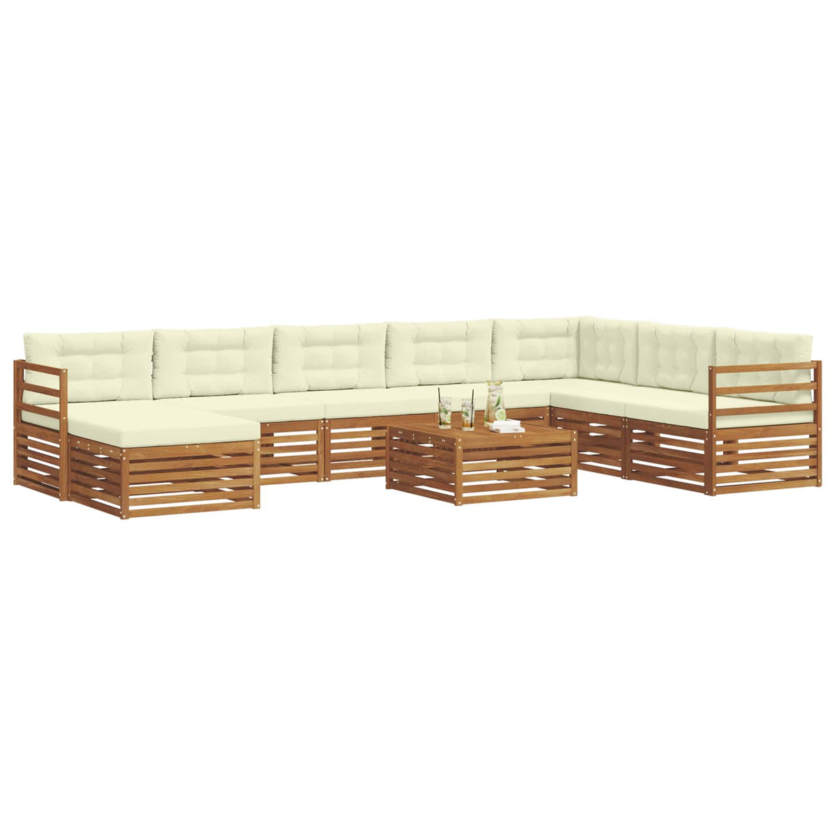 Set vanjskih sofa 9 pcs Prirodna i krem Čvrsto drvo akacije