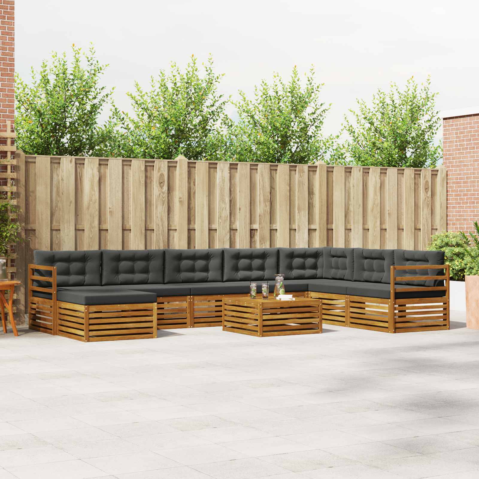 Set vanjskih sofa 9 pcs Prirodna i antracit Čvrsto drvo akacije
