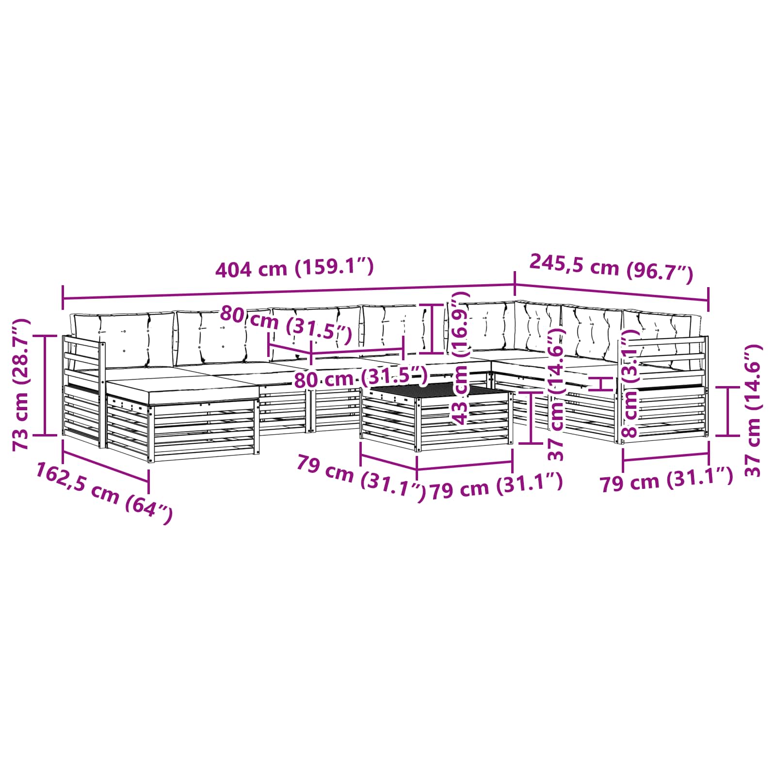 Set vanjskih sofa 9 pcs Prirodna i bež Čvrsto drvo akacije