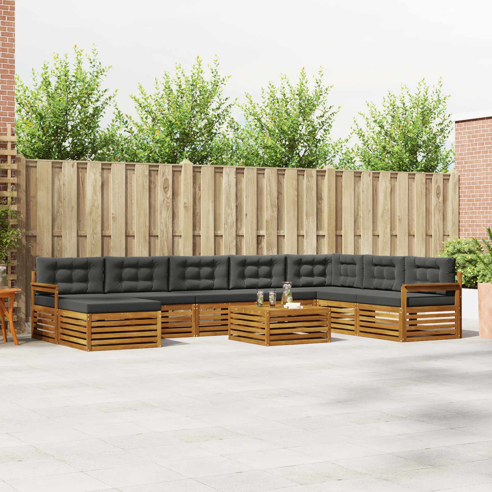 Set vanjskih sofa 9 pcs Prirodna i antracit Čvrsto drvo akacije