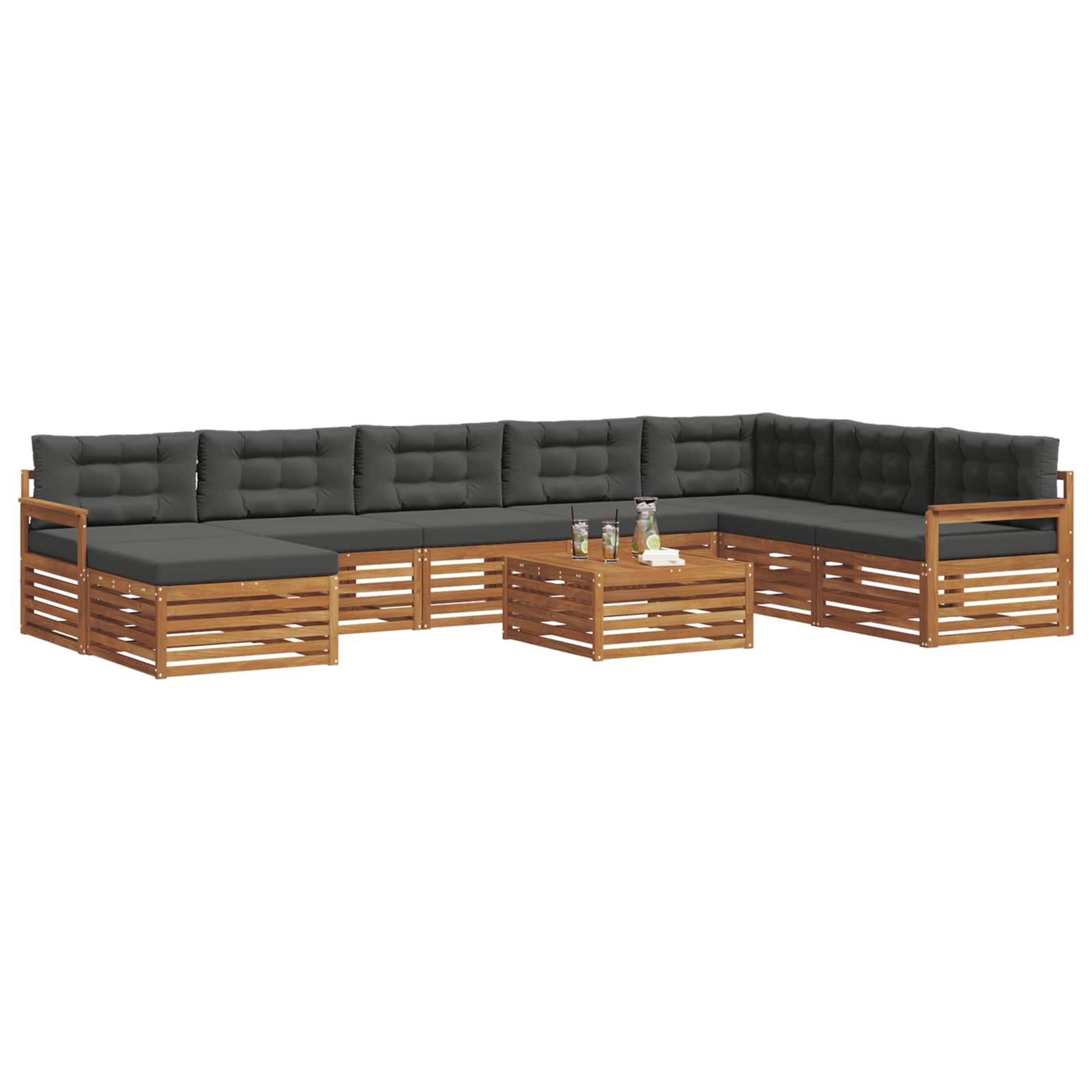 Set vanjskih sofa 9 pcs Prirodna i antracit Čvrsto drvo akacije
