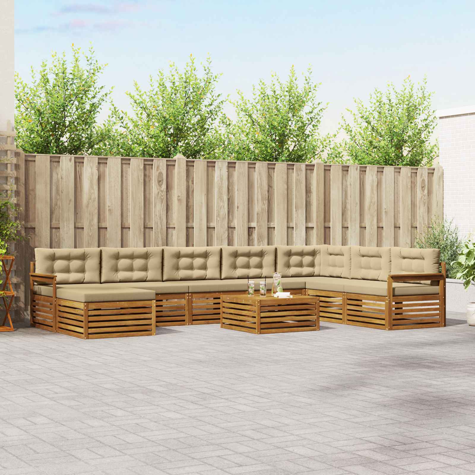 Set vanjskih sofa 9 pcs Prirodna i bež Čvrsto drvo akacije