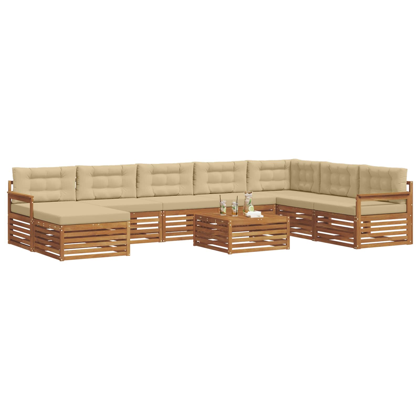 Set vanjskih sofa 9 pcs Prirodna i bež Čvrsto drvo akacije