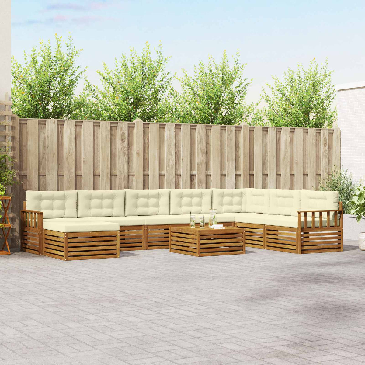 Set vanjskih sofa 9 kom. Prirodna i krem Čvrsto drvo akacije
