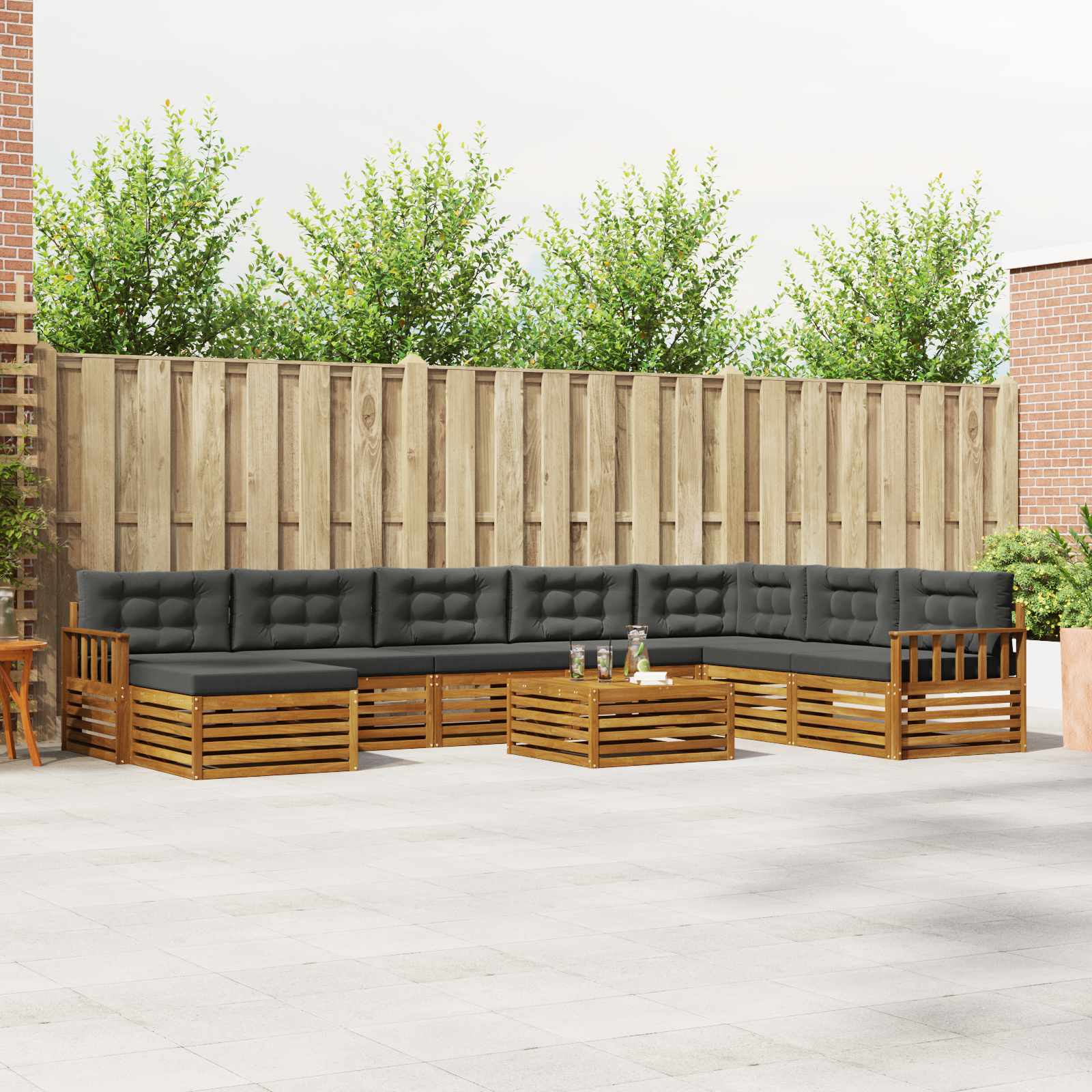Set vanjskih sofa 9 pcs Prirodna i antracit Čvrsto drvo akacije