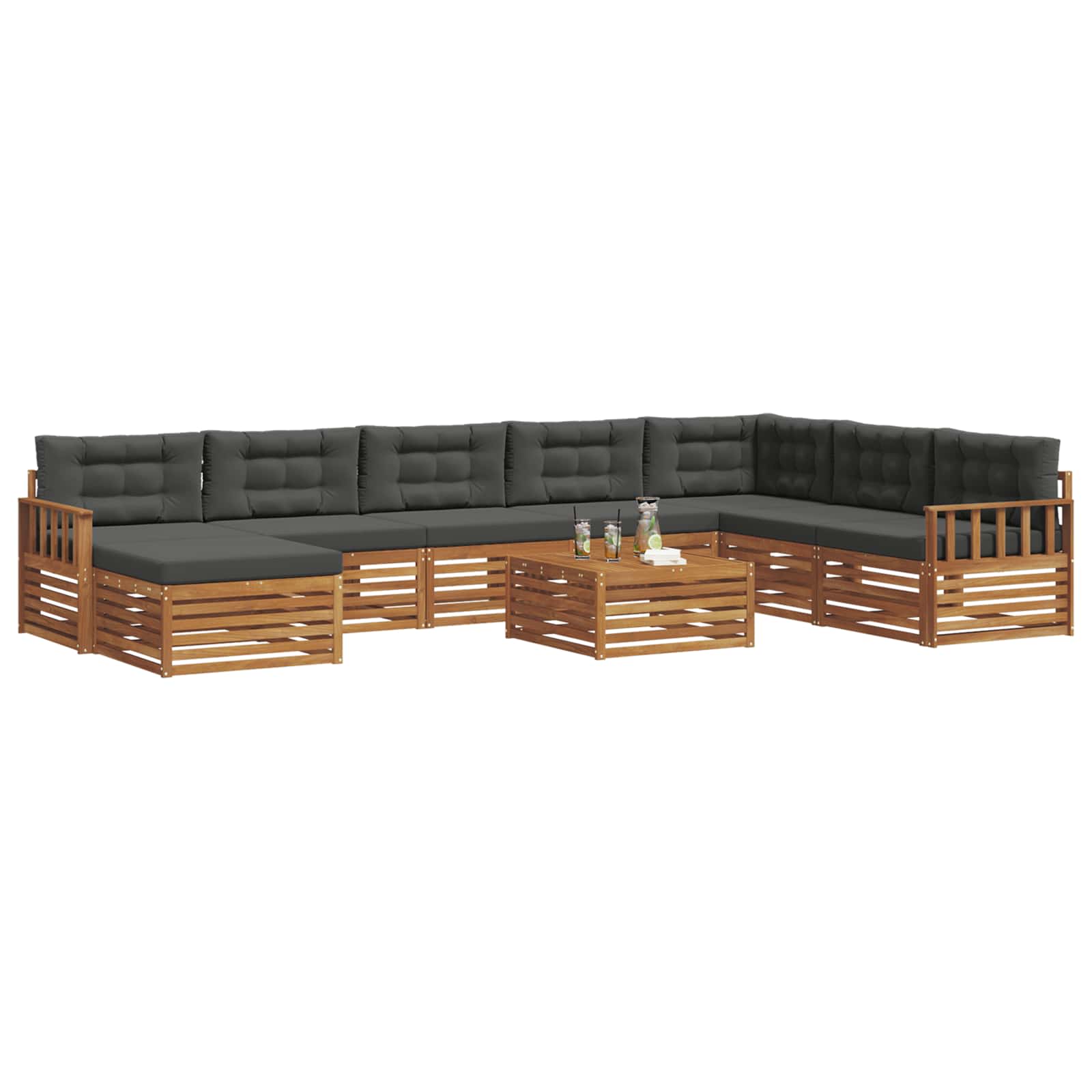 Set vanjskih sofa 9 pcs Prirodna i antracit Čvrsto drvo akacije