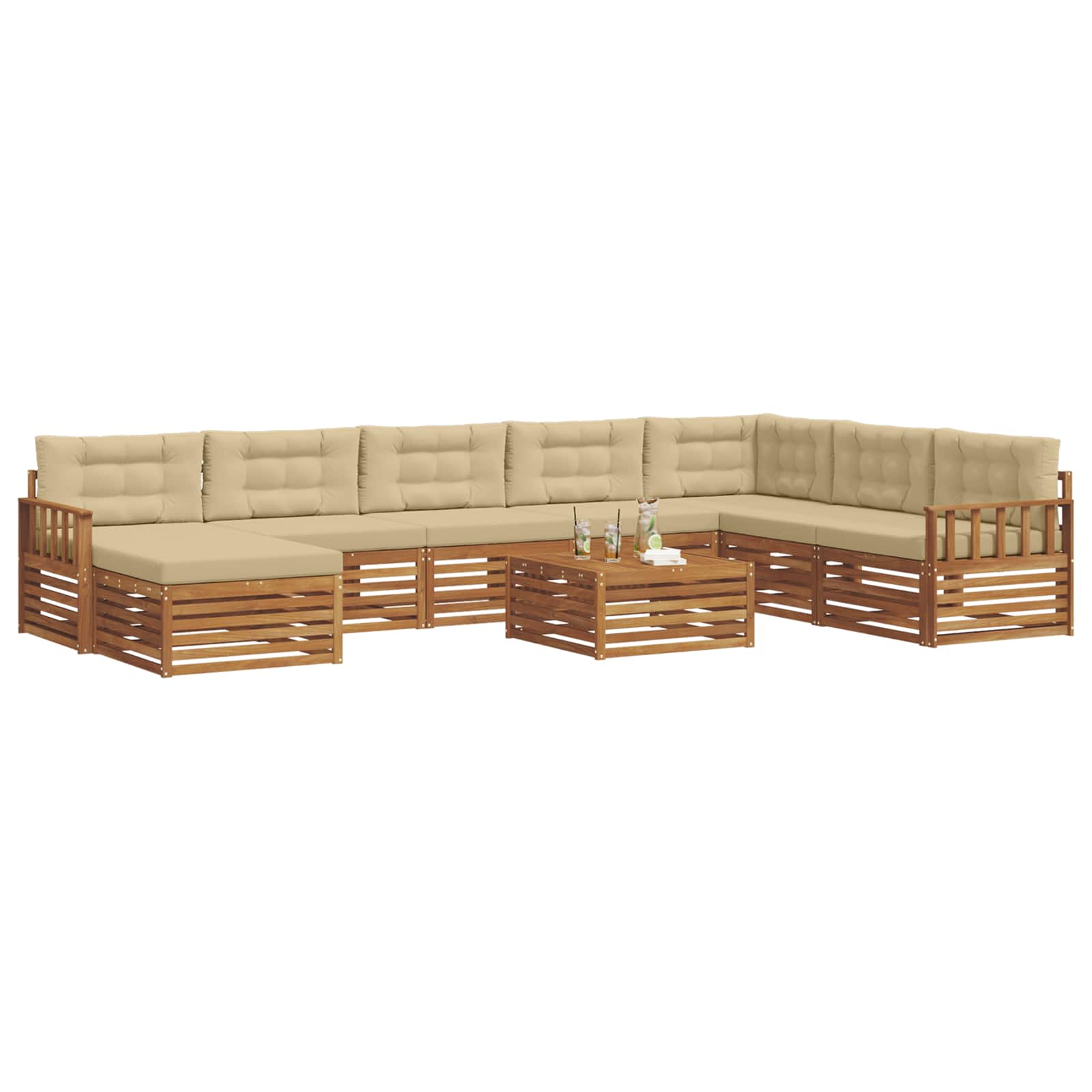 Set vanjskih sofa 9 pcs Prirodna i bež Čvrsto drvo akacije
