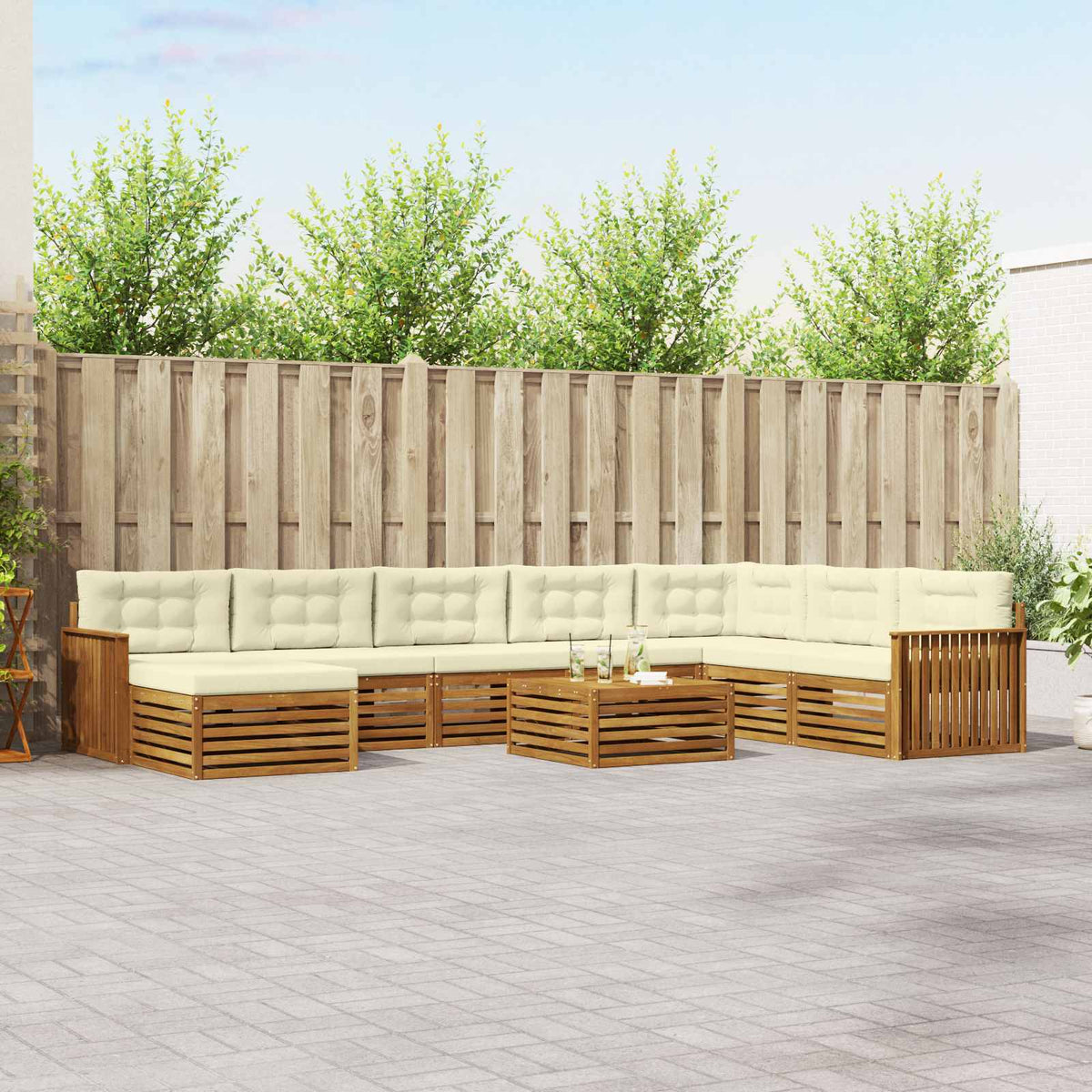 Set vanjskih sofa 9 kom. Prirodna i krem Čvrsto drvo akacije