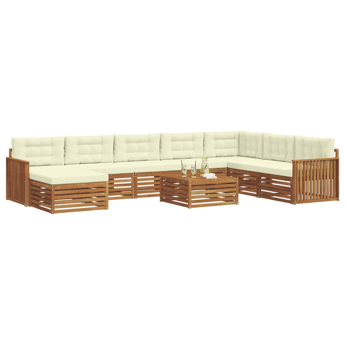 Set vanjskih sofa 9 kom. Prirodna i krem Čvrsto drvo akacije