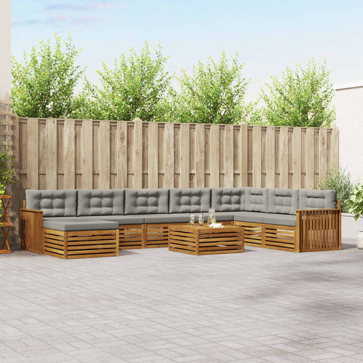 Set vanjskih sofa 9 kom. Prirodna i svijetlo siva