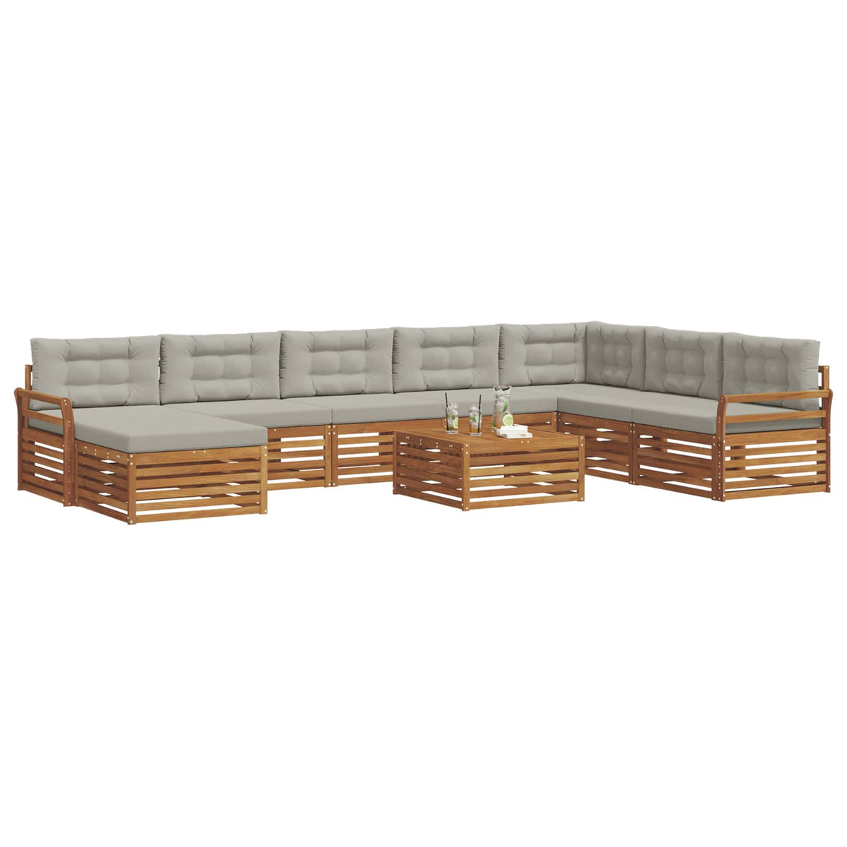 Set vanjskih sofa 9 kom. Prirodna i svijetlo siva
