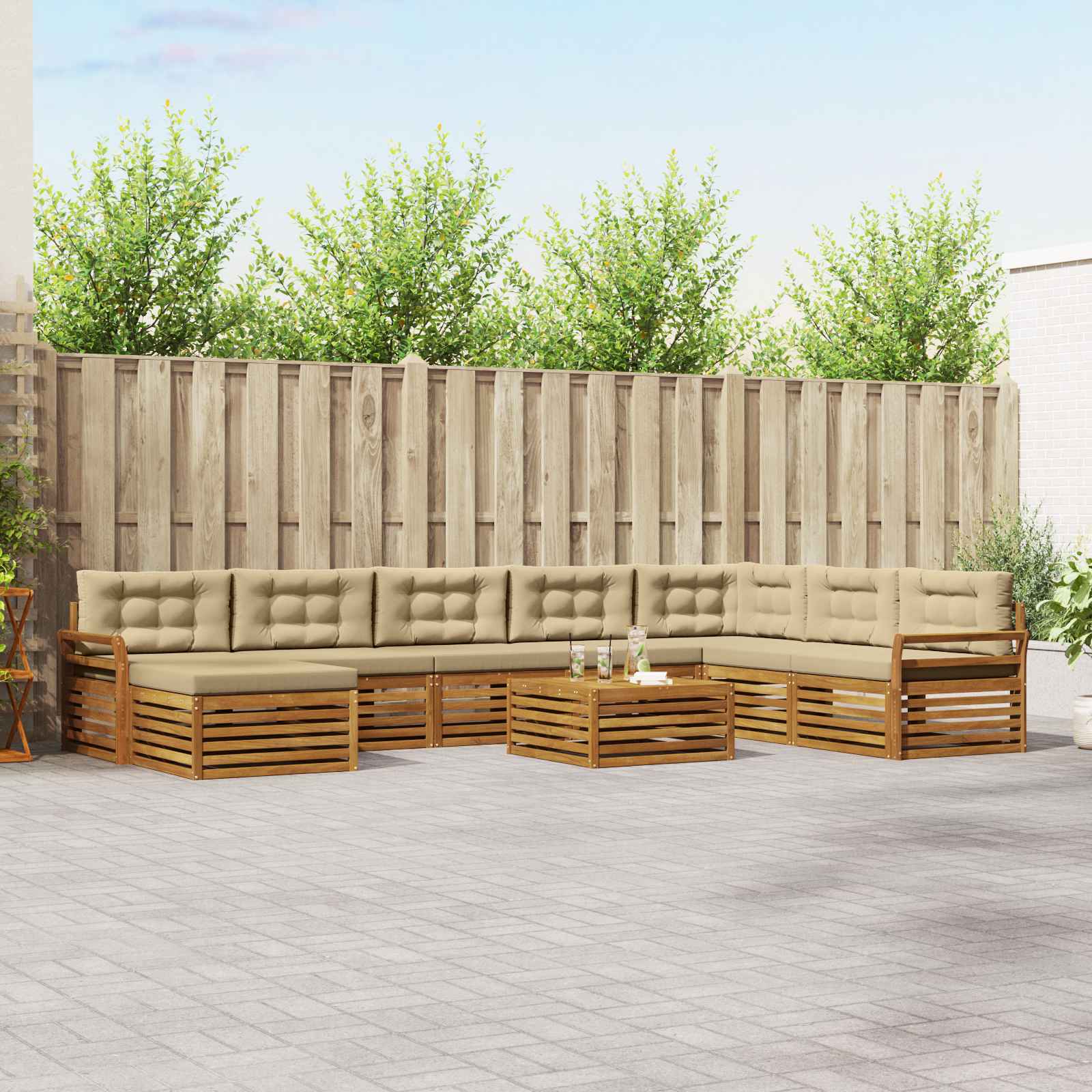 Set vanjskih sofa 9 pcs Prirodna i bež Čvrsto drvo akacije