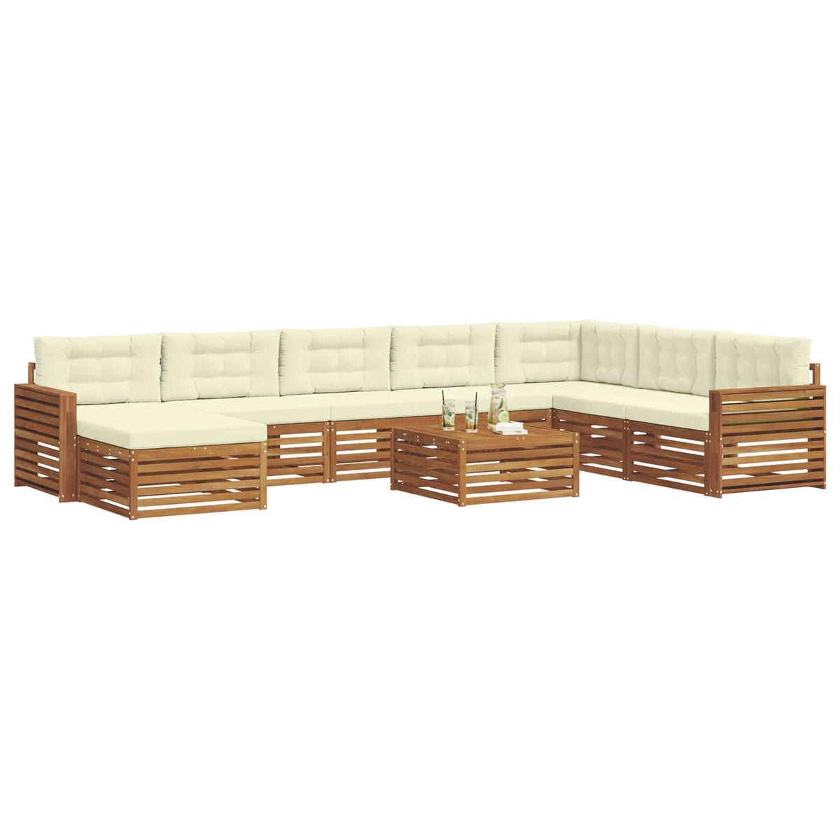Set vanjskih sofa 9 kom. Prirodna i krem Čvrsto drvo akacije